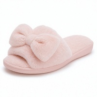 Pantoufles roses à nœud, moelleuses, en peluche, semelle souple en EVA, pour la maison