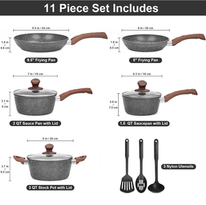 Juego de Ollas y Sartenes de Alta Calidad con Revestimiento de Mármol Moderno, Tapas de Vidrio de Silicona, Asas de Acero Inoxidable, 11 Piezas, Juego de Utensilios de Cocina de Aluminio Forjado - Product Image 2