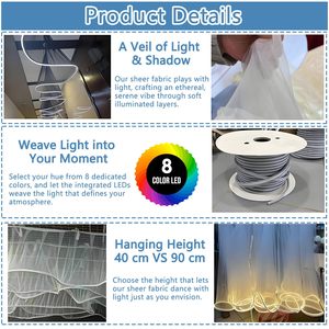 Voilages de plafond Neonawall avec lumières, hauteur 50 cm, blanc chaud, pour cérémonie de <span class=keywords><strong>mariage</strong></span>, fête d'anniversaire, décoration d'arche - Product Image 6