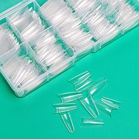 Faux-ongles en forme de cercueil moyen pour femmes, pointes d'ongles, transparentes, personnalisées, en acrylique, demi-couverture, vente en gros, pièces