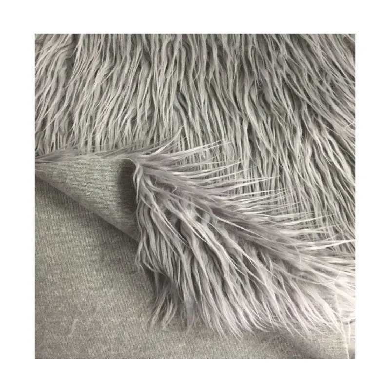Tejido de piel de oveja de imitación de pelo largo acrílico de poliéster tejido de color gris