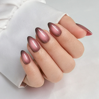 Ongles artificiels courts en amande faits à la main de luxe en gros, dégradé brun, gel doux, chrome, ongles à presser pour l'automne, en gros