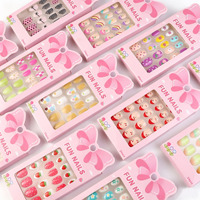 Faux ongles courts amande à presser pour enfants, mignons et adorables, amovibles et réutilisables, pour manucure DIY, cadeau de fête, vente en gros