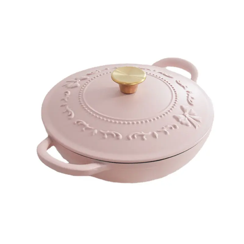 Marmy pot en fonte émaillée Casserole en fonte durable Batterie de cuisine 26cm