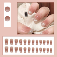 Faux ongles autocollants personnalisés en ABS, style œil de chat français, couvrance totale, 24 pièces, vente en gros, haute qualité