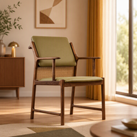 Chaise de salle à manger MULIGNA au design minimaliste personnalisé, style mi-siècle, en bois massif, avec dossier en rotin, pour gîte, café, ou salon de café