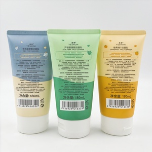 Manufacturer Cute Custom 180ml <b>Plastic</b> Squeeze Round <b>Tube</b> Facial Cleanser Cream <b>Tubes</b> Set with Flip Cover for Cosmetic Packaging - Product Image 6