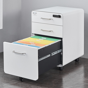 Round Edge Steel Storage Metal 3 Drawer Mobile File Cabinet With Combination Lock