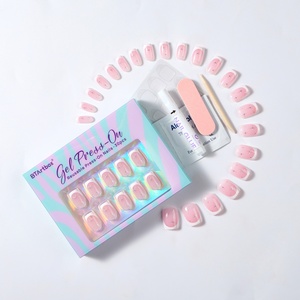 BTArtbox Short Square Start Design Artificial Fingernails Soft Gel French Tip Press on <b>Nails</b> Wholesale Fake <b>Nails</b> <b>Set</b> With Glue - Product Image 1
