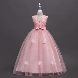 Girls' Red Ball Gown <b>Dress</b> With Floral Embellishments Scoop Neck Long Tulle Flower Girl <b>Dress</b> For <b>Dance</b> Piano Performance - Product Image 3