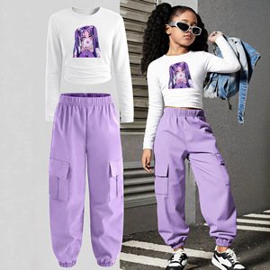 Novidades de Primavera 2026, Conjuntos de Roupas para Meninas Adolescentes, Camiseta de Manga Longa Estampada e Calças Cargo, Conjunto de Roupas para Crianças em 2 Peças - Product Image 1