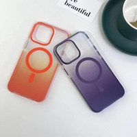 Coque de téléphone magnétique IMD dégradée bleue en gros, coque de téléphone mobile translucide givrée avec recharge sans fil pour iPhone 13 14 15 Max
