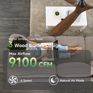 Quạt trần LED hiện đại phong cách nông trại bằng gỗ 3 cánh lớn thương mại 52/60/70 inch điều khiển từ xa thông minh Alexa Tuya - Product Image 5