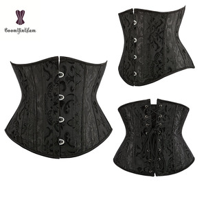 Corpiño con brocado para el pecho, corsé de entrenamiento de cintura de acero 24, Waspie negro sólido con cuerda - Product Image 2