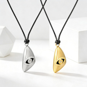 European American Style Triangular Eye Pendant Necklace With White Diamond Stainless Steel Waxed <b>Rope</b> Sweater <b>Chain</b> For Leisure - Product Image 1