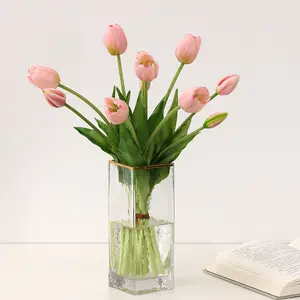 Factory Hot Selling Artificial Soft Glue Latex 5 Heads Tulip Bunch Hand Feeling Real Touch Tulip Faux Flowers For Wedding