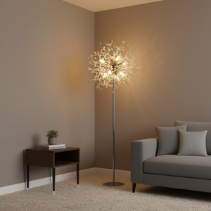 Lampe sur pied moderne de 69 pouces de hauteur, finition chromée, abat-jour en cristal, source de lumière LED, décoration pour chambre à coucher et salon - Product Image 2