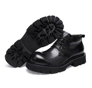 Nouvelles chaussures Derby à semelle épaisse, style rétro, lavées, élégantes, pour hommes, bottines rehaussantes, imperméables, pour la marche en extérieur en automne - Product Image 1