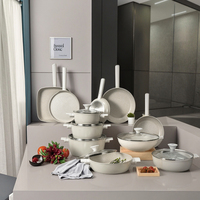 Ensemble de batterie de cuisine antiadhésive moderne avec logo personnalisé, casseroles, faitout, fond à induction, ensemble de poêles en métal et verre, pour usage domestique et commercial