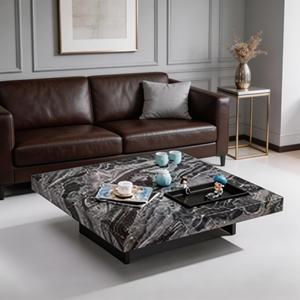 Mesa de Centro Moderna de Lujo, Cuadrada, de Mármol, Geométrica, para Sala de Estar, con Bandeja Empotrada - Product Image 3