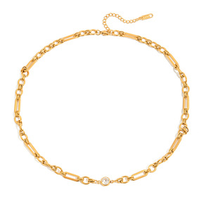 Collar de Cadena Geométrica de Acero Inoxidable con Baño de Oro de 18K y Circonita Blanca Engastada en Bisel para Uso Diario - Product Image 5