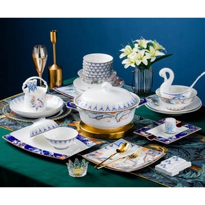Service à <span class=keywords><strong>dîner</strong></span> et à thé en porcelaine osseuse de luxe imprimé <span class=keywords><strong>Roman</strong></span> écologique Porcelaine de Chine Poids léger pour usage domestique et hôtels - Product Image 1