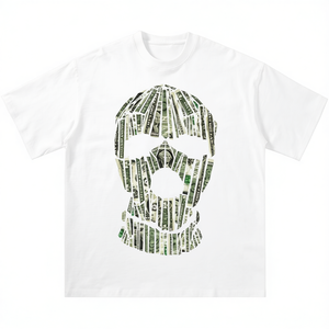 T-shirt Oversize Boxy da Uomo con Grafica Teschio e Denaro, Girocollo, Streetwear, 100% Cotone Jersey, Manica Corta, Stampa Frontale - Product Image 1