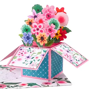 3D Popup Floral Greeting Cards Mothers Day Flower Greeting Cards Birthday Gift Card For Women