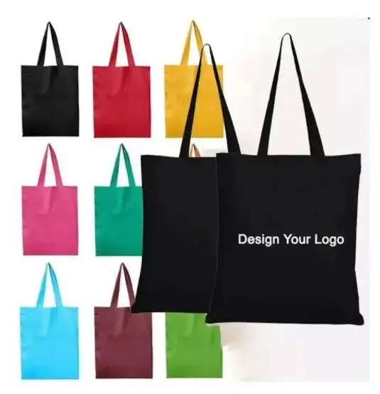 थोक अनुकूलित सस्ता किराना पुन: प्रयोज्य शॉपर शॉपिंग काला कपड़ा कैनवास फैब्रिक टोट बैग