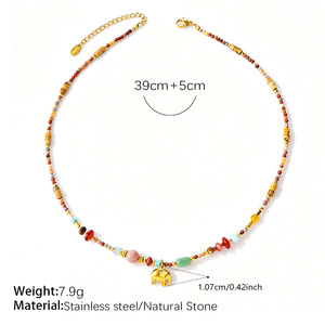 Women's Bohemia Style Beaded Necklace With Natural Stone And Gold Plated <b>Elephant</b> Pendant Animal Shape Fashion Jewelry - Product Image 2