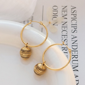 Boucles <span class=keywords><strong>d</strong></span>'oreilles rondes en acier inoxydable, Design ethnique, plaqué <span class=keywords><strong>or</strong></span> 18k, petites lanternes, bijoux pour femmes - Product Image 3