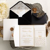 Invitations de mariage, de fiançailles et d'affaires en velours de luxe avec sceau enveloppe, élégantes cartes cadeaux en papier de style musical