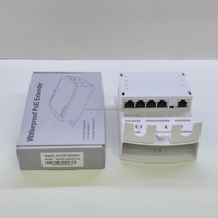 Repetidor PoE Gigabit Impermeable 1 Entrada 4 Salidas, Extensor PoE 1GE PD + 4GE, Compatible con IEEE802.3af/at/bt, 60W Máx. para Cámaras IP CCTV