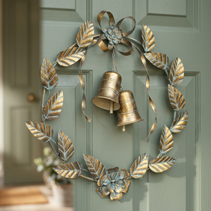 Metal Christmas <b>Wreath</b> With Gold Leaves And Bells Handmade Decorative Flowers <b>Wreaths</b> Classic Style Unlit Single Piece Package - Product Image 5