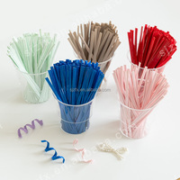 Ligaduras de PET con alambre metálico interior, flexibles, de plástico mate, en colores pastel macaron, con MOQ bajo, para envolver regalos de Halloween y manualidades DIY