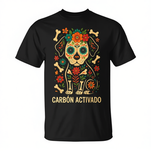 Camiseta mexicana con diseño de flor de calavera de azúcar del Día de los Muertos, color negro, talla mediana - Product Image 2