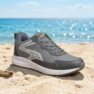 Chaussures de course légères et respirantes grises, baskets de sport à lacets, chaussures de marche antidérapantes pour hommes, légères et respirantes, grises - Product Image 5