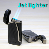 Briquet torche double flamme au butane rechargeable en alliage de zinc texturé avec poinçon à cigares et fenêtre visible