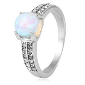 yunnique Stainless Steel <b>Opal</b> <b>Ring</b> Women's Engagement <b>Ring</b> <b>Silver</b> Prong Setting With Diamond Accents Fashion Jewelry - Product Image 1