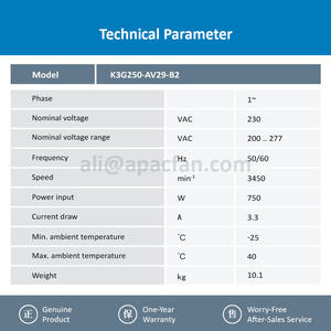สำหรับ K3G250-AV29-B2 230VAC 250มม. 50/60Hz 750W 3.3A 3120m 3/H 3450rpm ลูกปืน IP54พัดลมระบายความร้อนแรงเหวี่ยงมอเตอร์ - Product Image 3