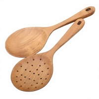 Ensemble d'ustensiles de cuisine en bois, 2 cuillères en bois naturel pour remuer, mélanger, servir et préparer les aliments