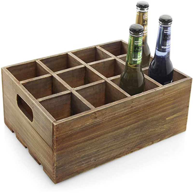 Деревянный подставка для пива, коробка для хранения бутилированных напитков с ручками для переноски, Деревенский коричневый деревянный ящик для хранения бутылок