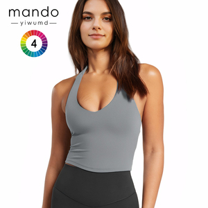 Suave comodidad ligero secado rápido Yoga camisetas sin mangas Spandex/<span class=keywords><strong>Nylon</strong></span> mujeres Halter sujetador V cuello verano espalda descubierta deportes - Product Image 2