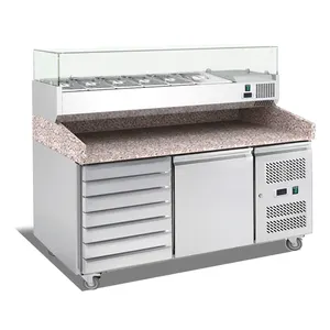 Table de travail en granit acier inoxydable, avec présentoir professionnel, pour comptoir, portable, pour Pizza