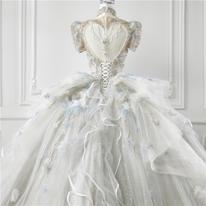 Ophelisa Luxury Cenicienta Ball Gown Vestido de <span class=keywords><strong>novia</strong></span> Cuentas de cristal con tren en capas de tul <span class=keywords><strong>Falda</strong></span> larga para baile de graduación de <span class=keywords><strong>novia</strong></span> - Product Image 6