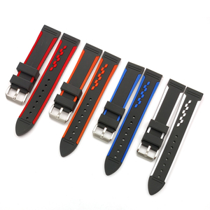 Bracelet de montre en caoutchouc double couleur rouge blanc <span class=keywords><strong>bleu</strong></span> 20 22 mm - Product Image 2