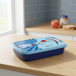 Lonchera Buddy Rectangular para Niños con Diseño de Reloj, Tapa de Plástico Azul, Compartimento Único, Portátil, Estilo Lindo - Product Image 3