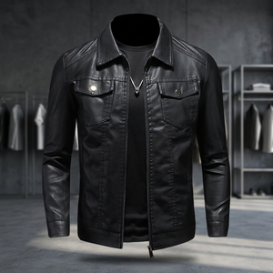 Chaqueta de Cuero para Motocicleta para Hombre, Talla Grande, con Bolsillos, Cierre Negro, Solapa, Corte Ajustado, Primavera/Otoño, PU de Alta Calidad, M-5XL - Product Image 3