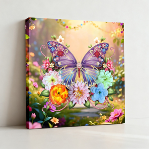 Kit de Pintura em Cristal com Quebra-Cabeça de Borboleta em Moldura, Arte com Gemas de Tecido e Flores Artificiais, Pintura DIY - Product Image 1