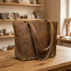 Sac fourre-tout classique en cuir véritable BS INTERNATIONAL unisexe grande capacité 3L+ avec bandoulière, fermeture éclair, imperméable et léger - Product Image 3